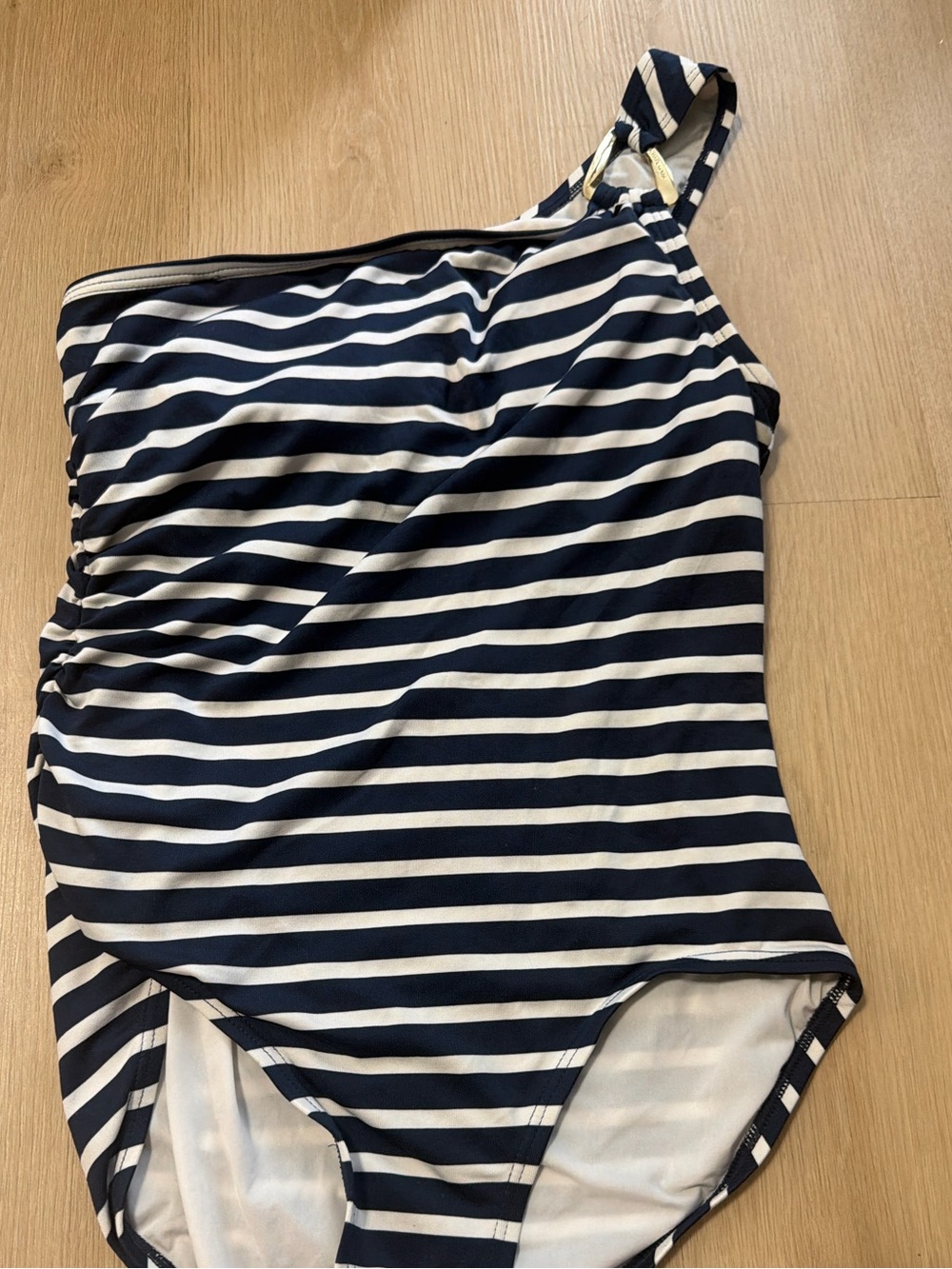 Michael Kors Navy & White One-Shoulder Striped Kids Swimsuit
